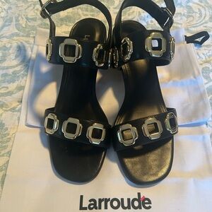 Larroude Black Sandals with Gold Buckles